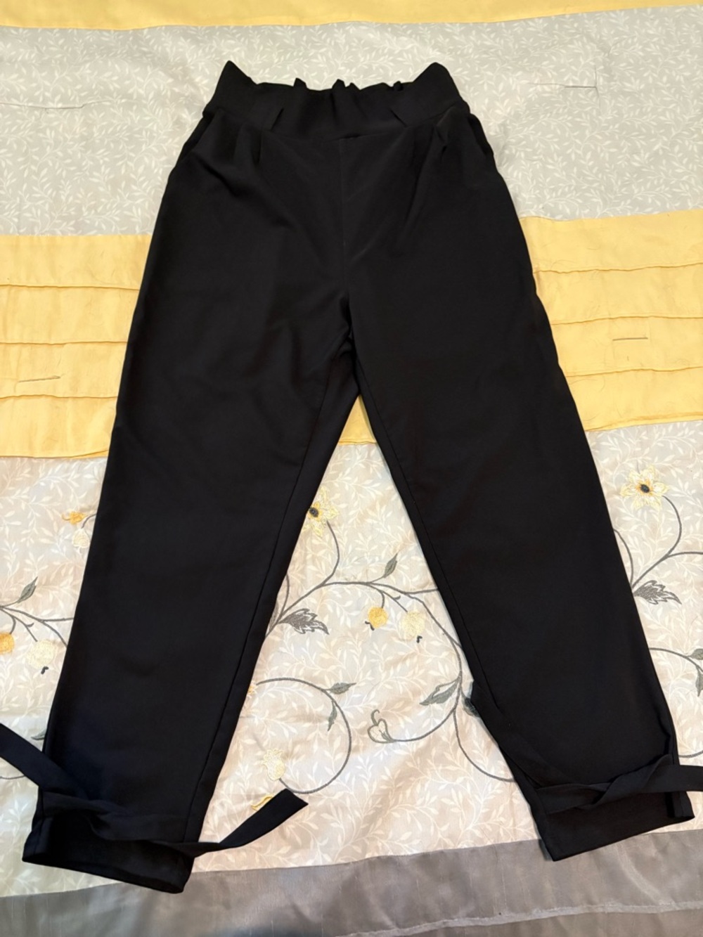Grace Karin Black Drawstring Tapered Ankle Pants